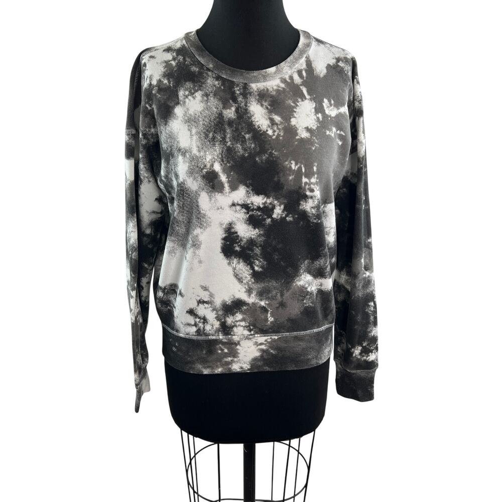 Z By Zella Gray White Sweatshirt Cotton Tie Dye Fleece Crew Neck Size Large L
